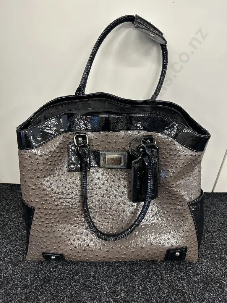 Cabrelli & Co Dimple Effect Black Patent Leather Look Mobile Carry On Luggage Handbag Image 1++