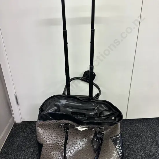 Cabrelli & Co Dimple Effect Black Patent Leather Look Mobile Carry On Luggage Handbag