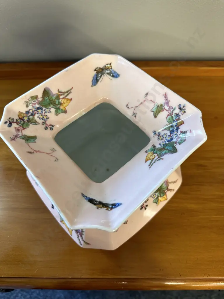 Limoges Porcelain Vase H14cm, W18cm. White With Pink Background & Floral Detail  Image 1++