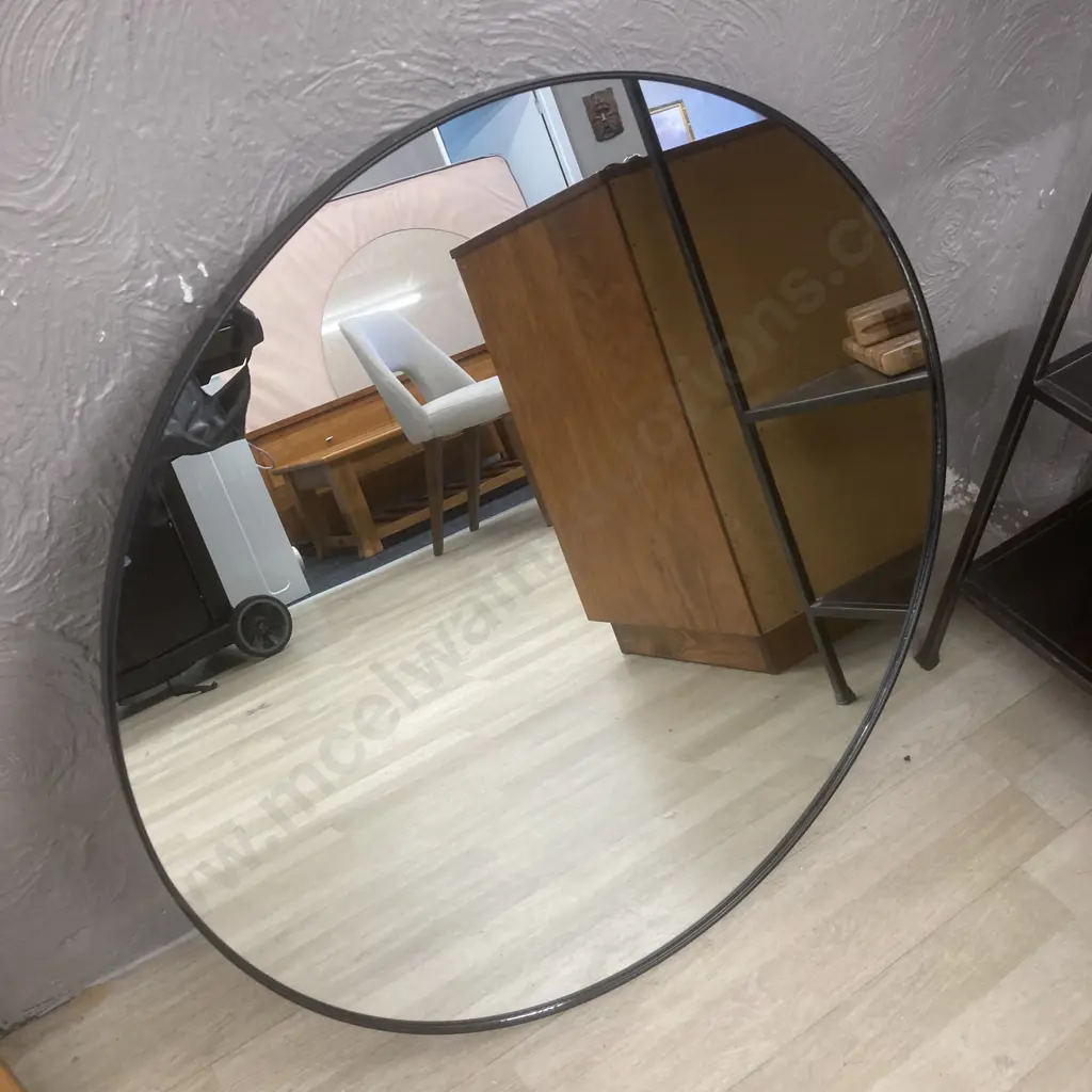 Black Framed Wall Mirror, Dia80cm Image 1++