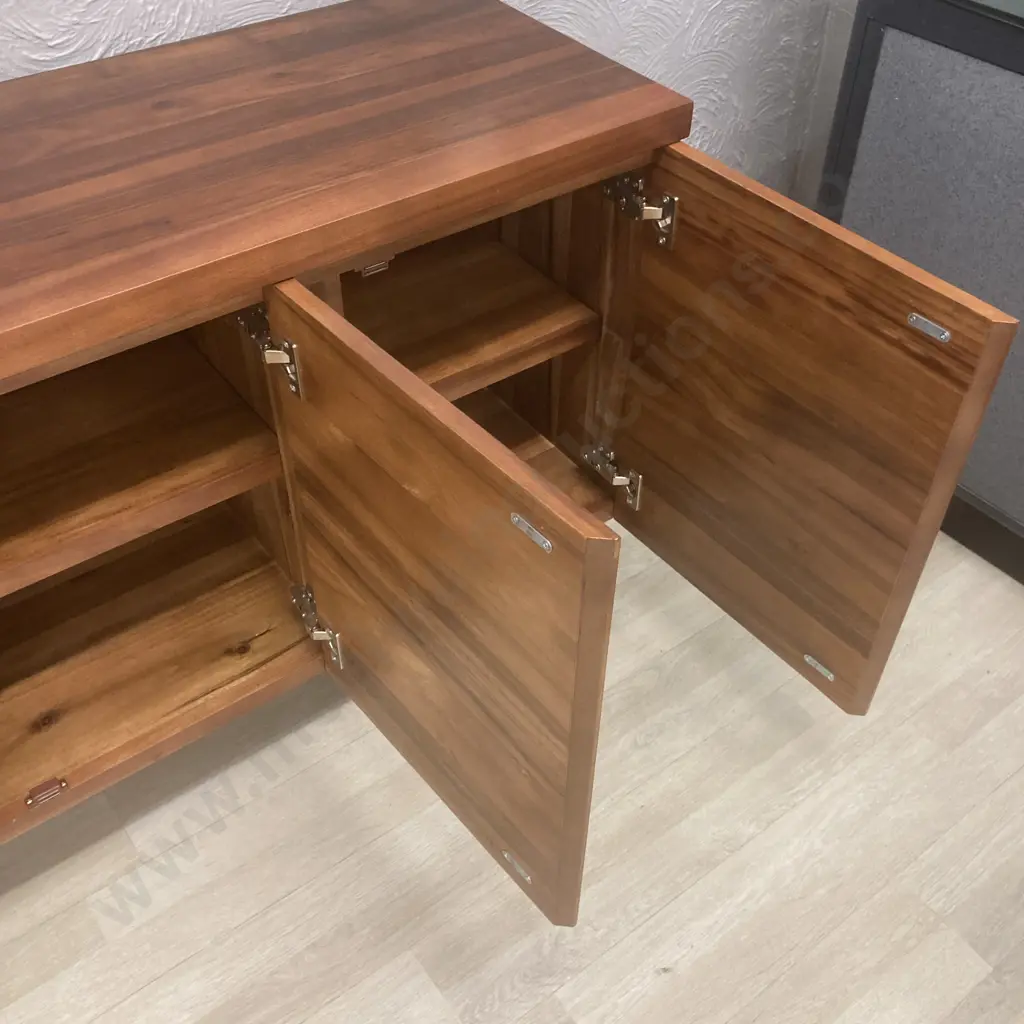 Wooden 3 Door Sideboard With Black Metal Legs, Ex Freedom Furniture, H79 W135 D43cm Image 1++