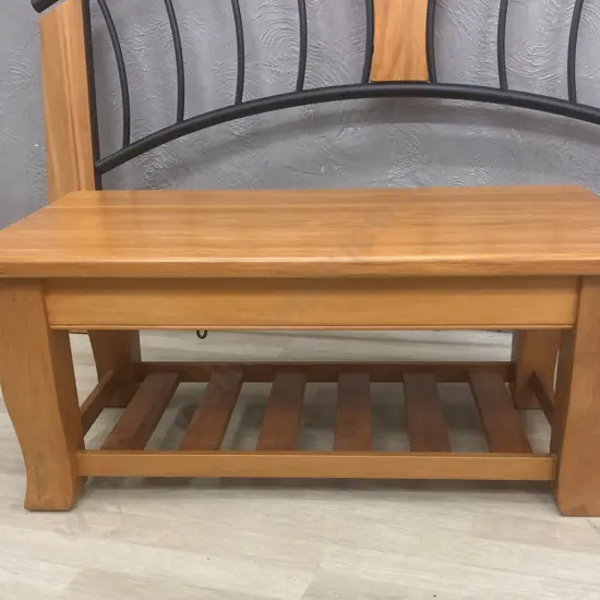 Living Style Furniture Solid Rimu Coffee Table, Curved Legs, Magazine Shelf At Base, H42 W100 D54cm