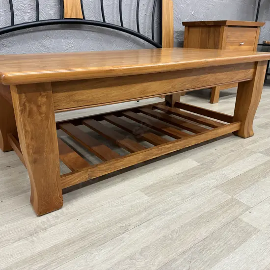 Living Style Furniture Rimu Coffee table With Slatted Shelf At Base, H42 W120 D69cm
