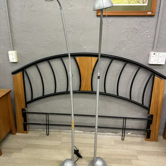 Pair of Grey Steel Halogen Floor Lamps, Flex Neck