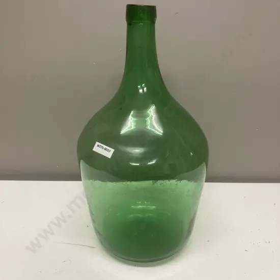 Vintage Glass 'Bonbonne' , Circa 20th Century, Hand Blown Green Glass, 37 x 19cm,