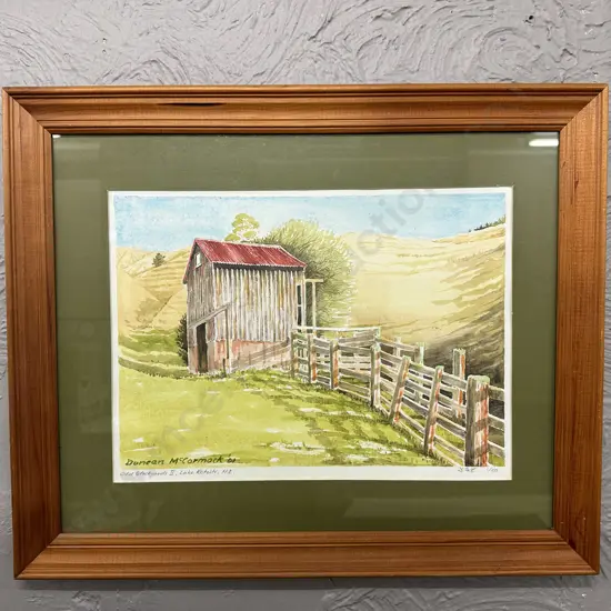 Framed Artwork by Duncan McCormack 01, Titled Old Stockyards II Lake Rotoiti, Limited Edition 1/50, 47 x 56cm