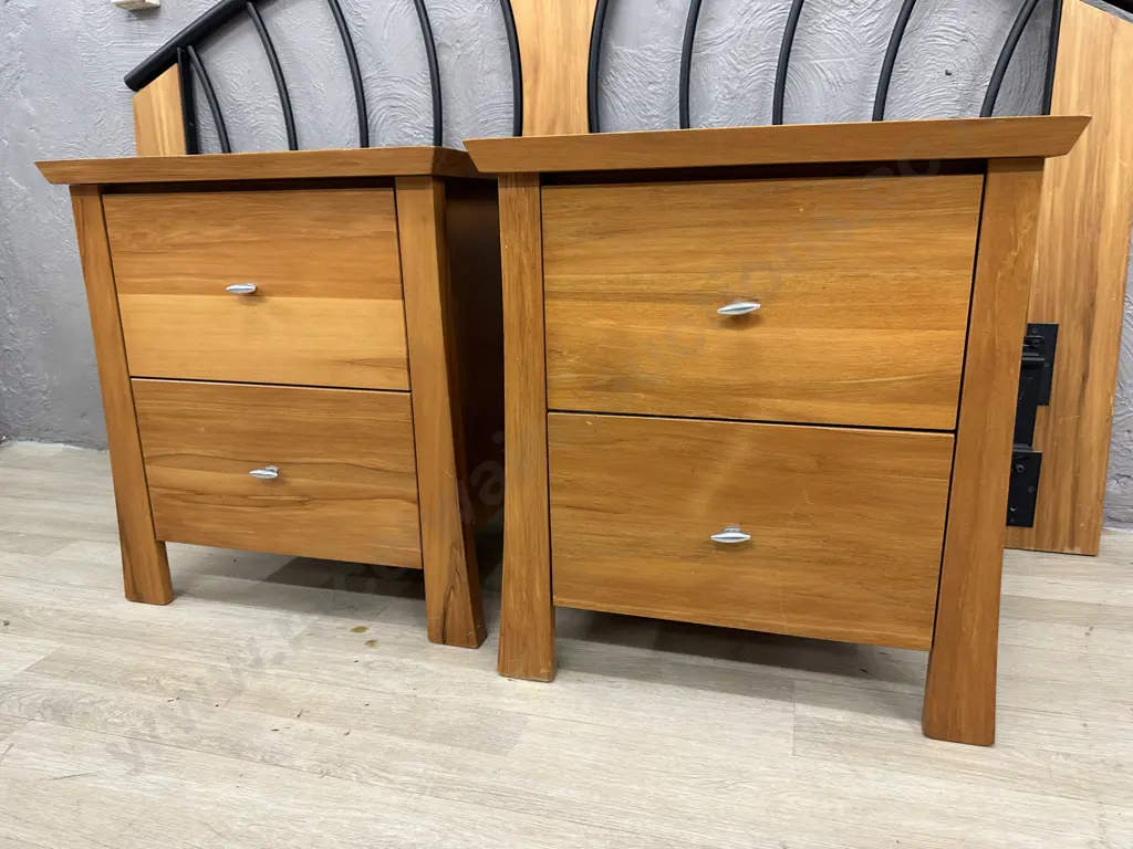Pair of Living Style Furniture Rimu Bedside Cabinets, 2 Drawer Image 1++