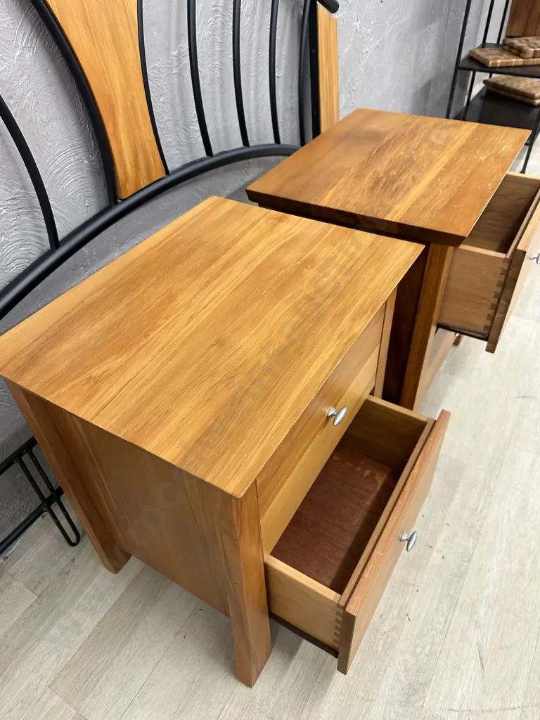 Pair of Living Style Furniture Rimu Bedside Cabinets, 2 Drawer Image 1++