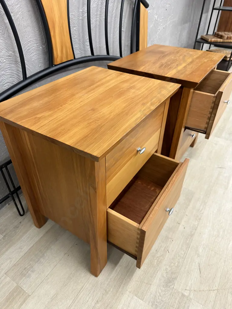 Pair of Living Style Furniture Rimu Bedside Cabinets, 2 Drawer Image 1++
