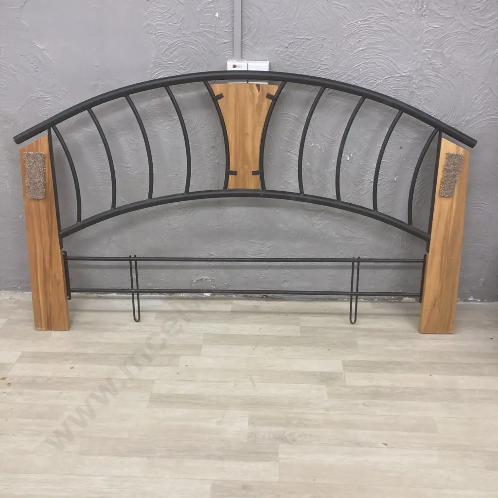 Rimu & Black Steel Curved Queensize Headboard, 103 x 170cm Image 1++