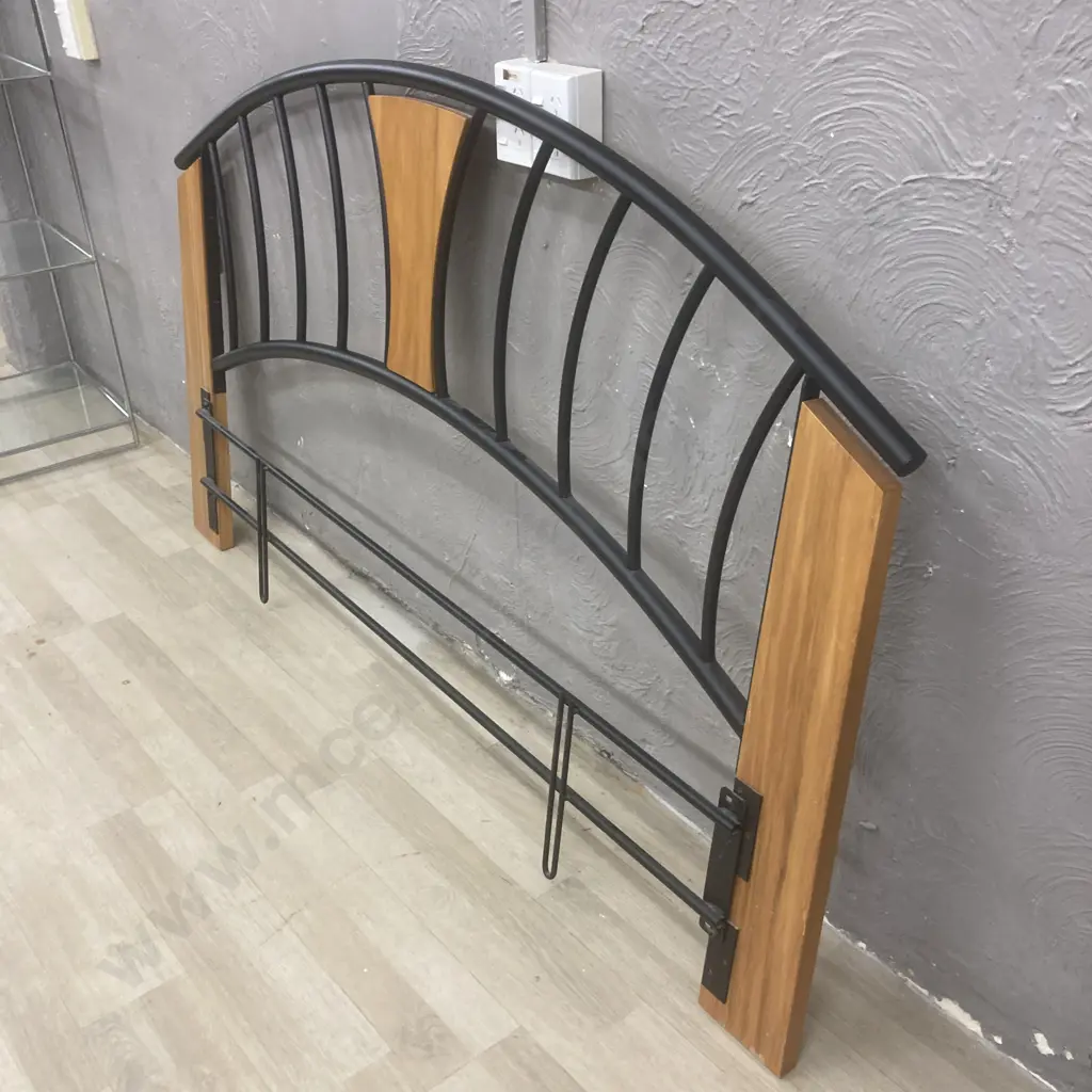 Rimu & Black Steel Curved Queensize Headboard, 103 x 170cm Image 1++