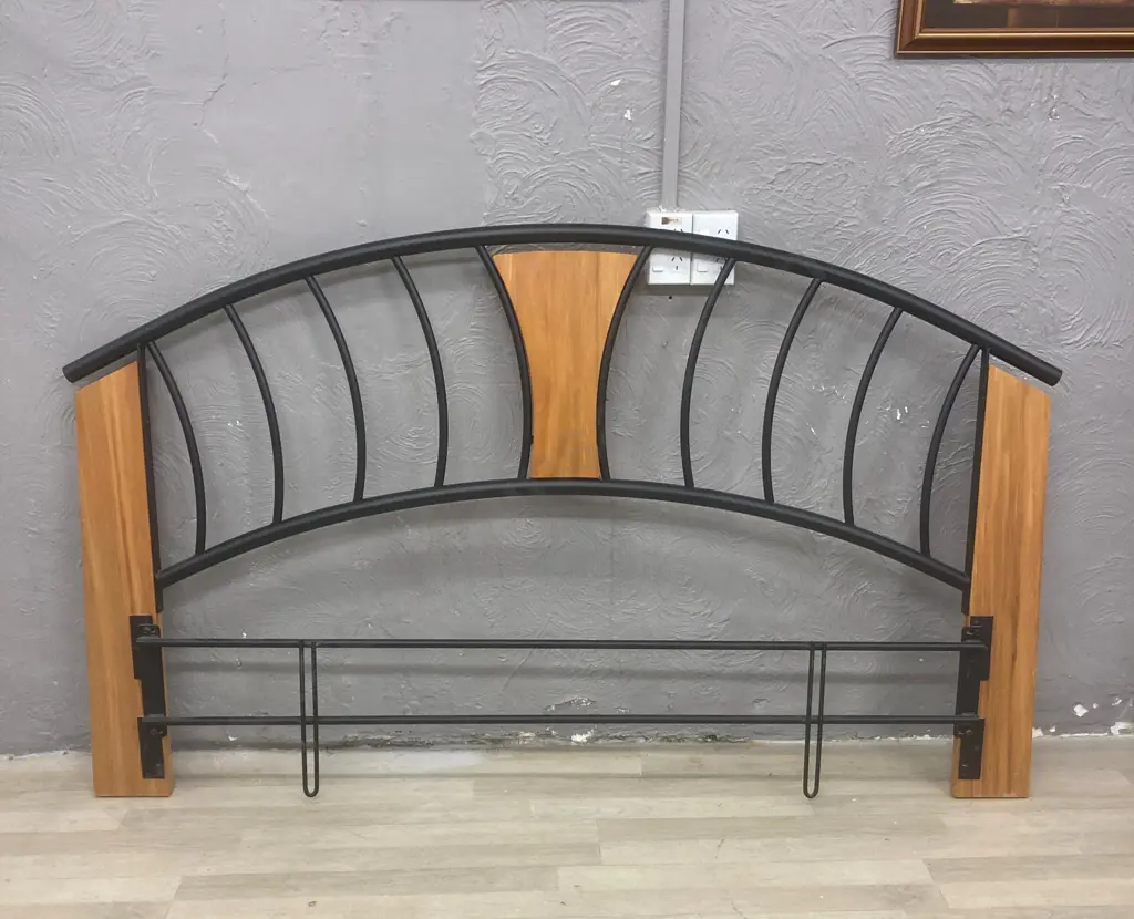 Rimu & Black Steel Curved Queensize Headboard, 103 x 170cm Image 1++