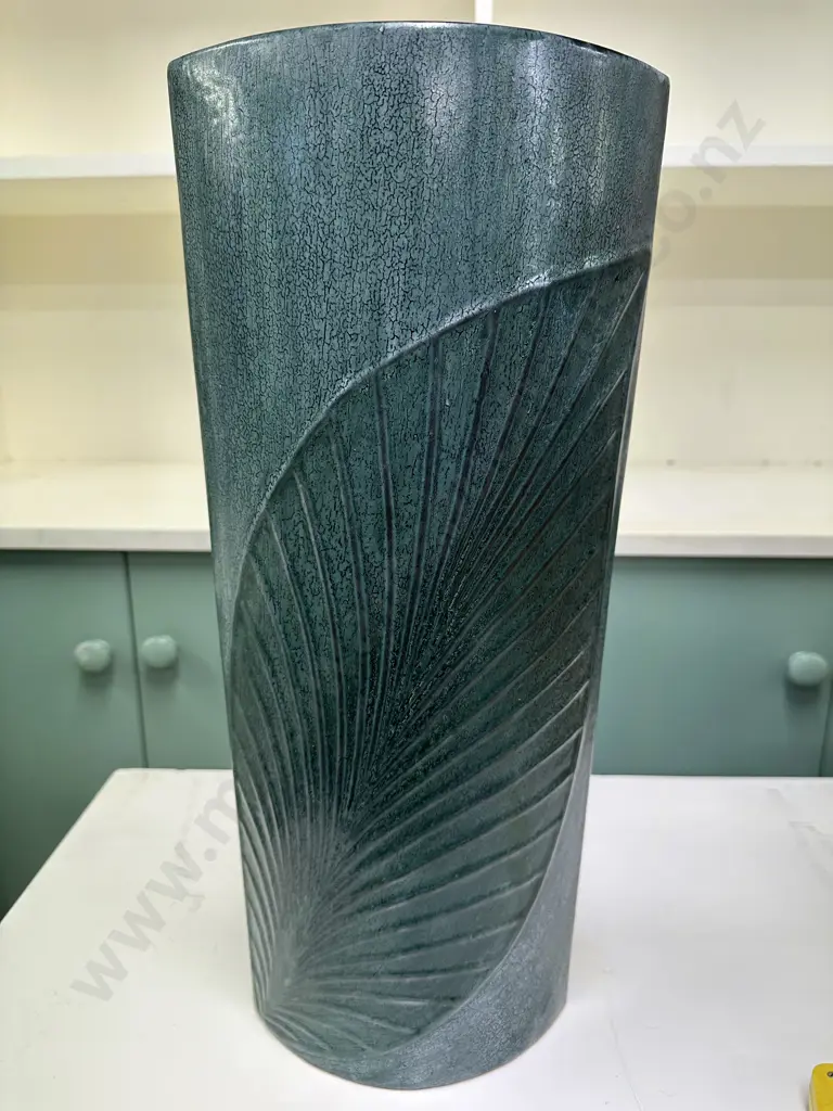 Green Glazed Vase With Leaf Detail, 48cm Image 1++