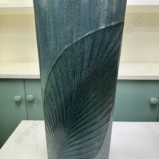 Green Glazed Vase With Leaf Detail, 48cm