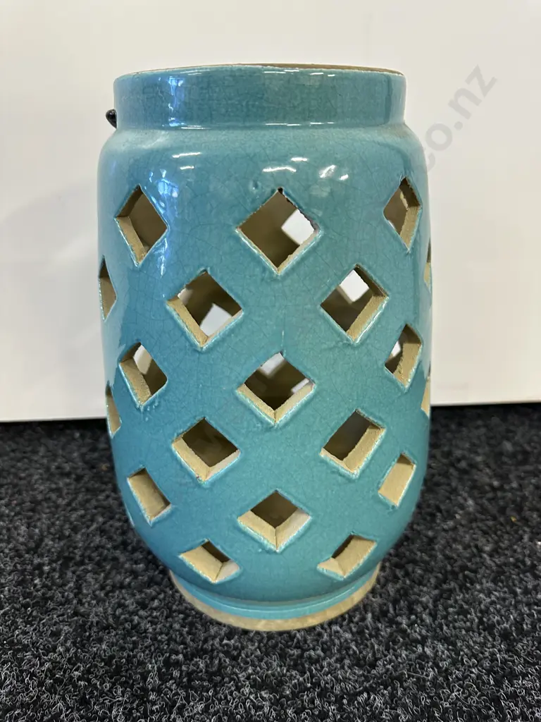 Ceramic Lantern - Lattice Tall Lagoon, H31cm Image 1++