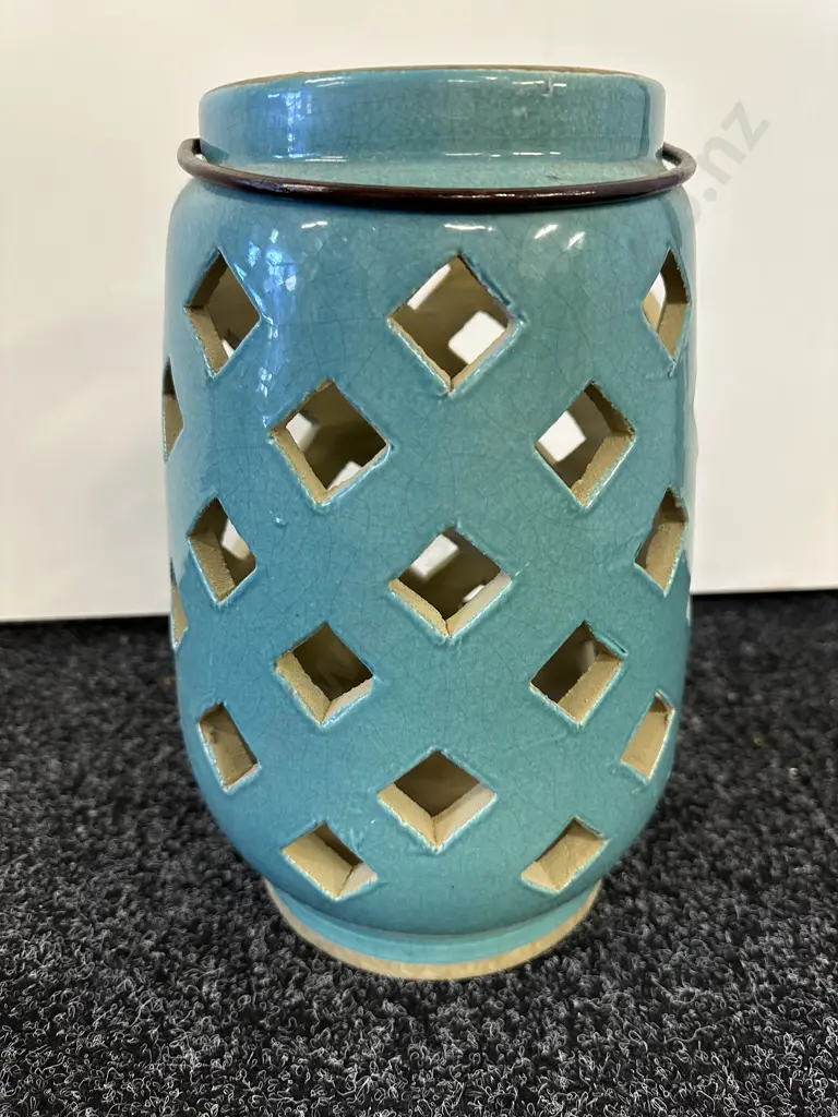 Ceramic Lantern - Lattice Tall Lagoon, H31cm Image 1++