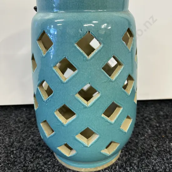 Ceramic Lantern - Lattice Tall Lagoon, H31cm