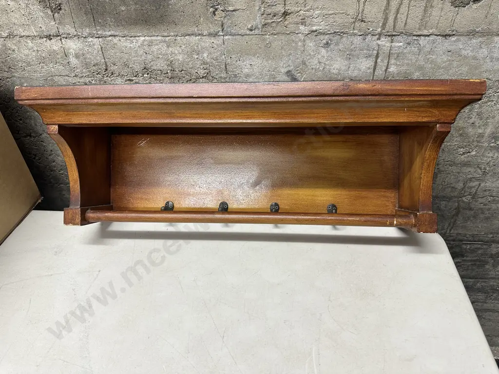 Wooden Wall Mount Coat / Hat Shelf Unit, H20 W63 D20cm Image 1++
