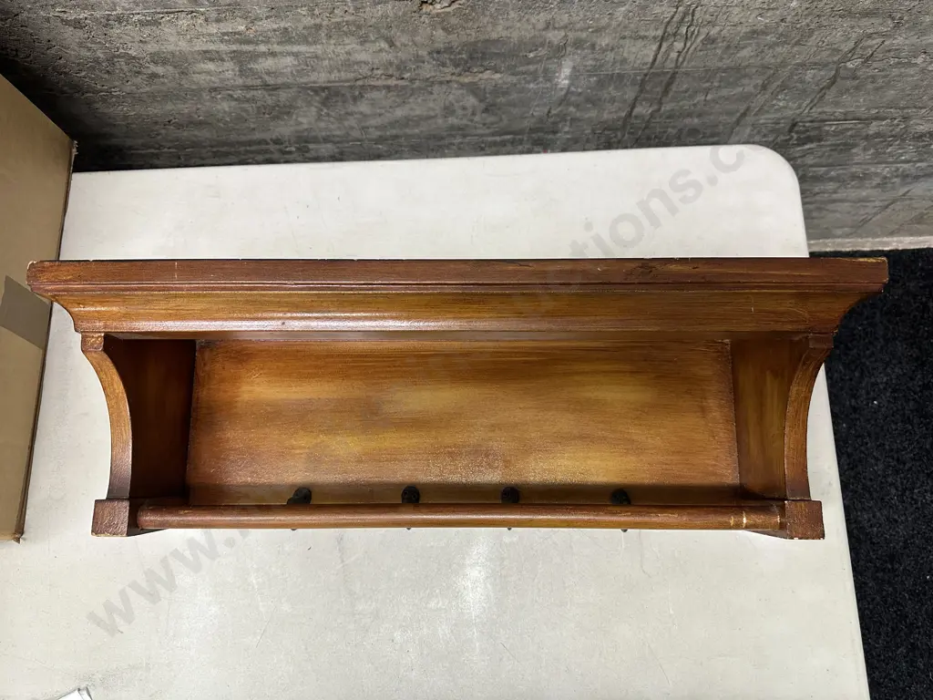 Wooden Wall Mount Coat / Hat Shelf Unit, H20 W63 D20cm Image 1++