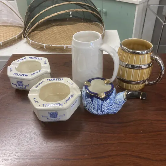 Selection Of Vintage China Including Wade Beer Stein, Martell Ashtrays Etc