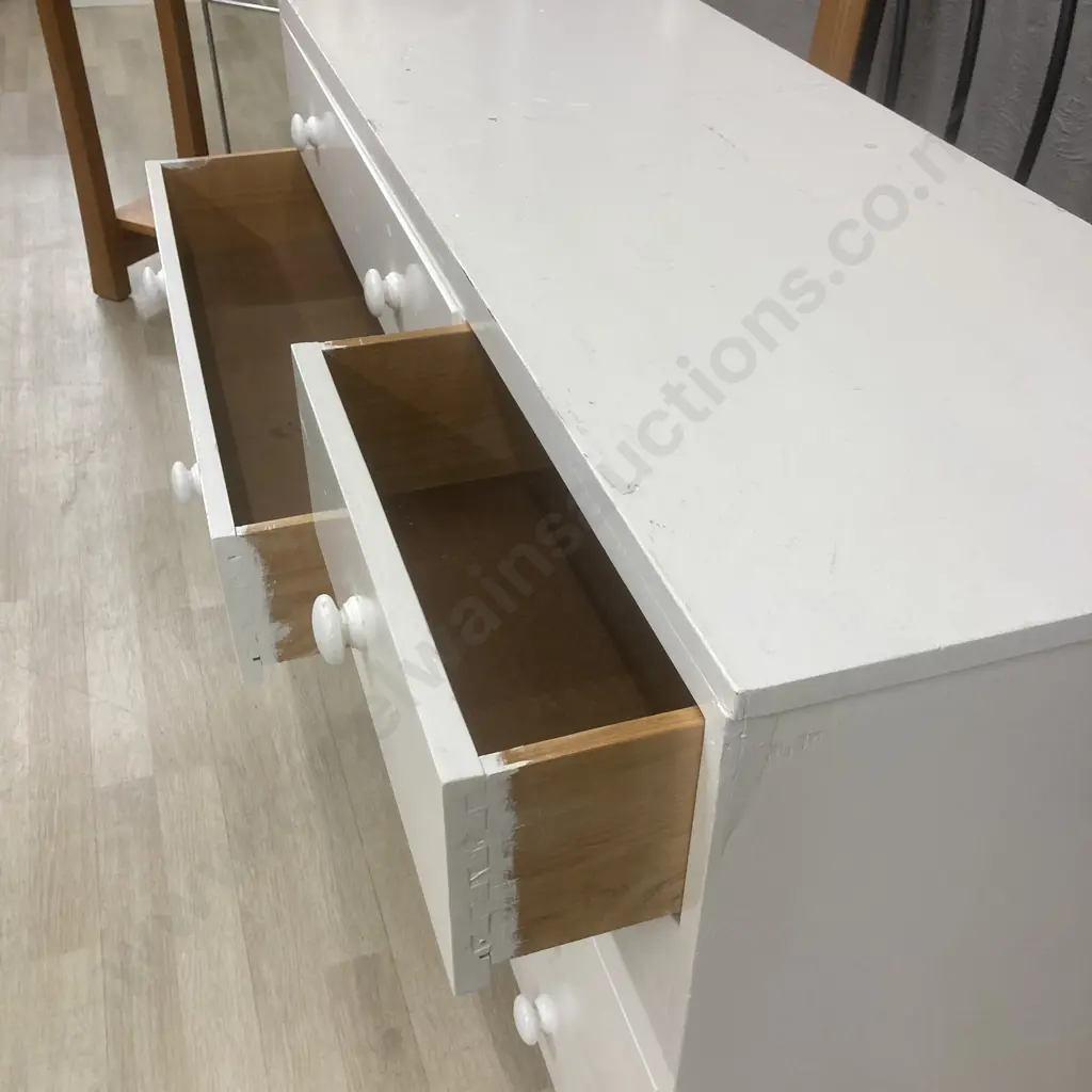 Painted White Rimu 8 Drawer Lowboy, H75 W133 D48cm Image 1++