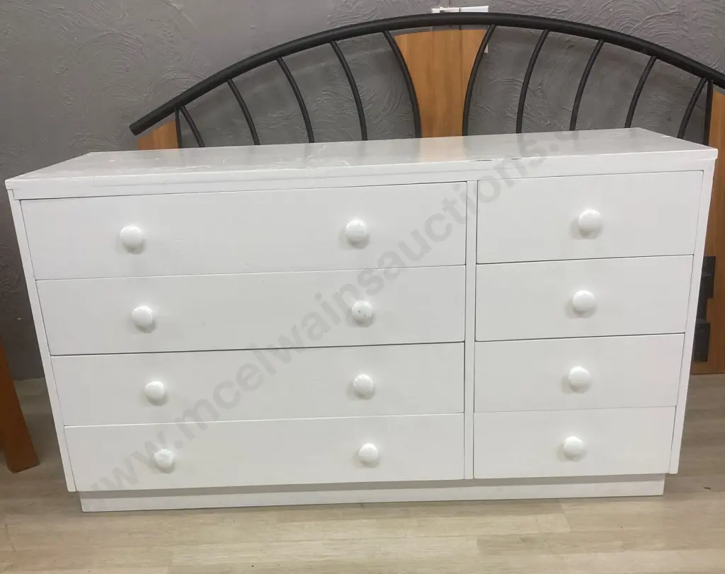 Painted White Rimu 8 Drawer Lowboy, H75 W133 D48cm Image 1++