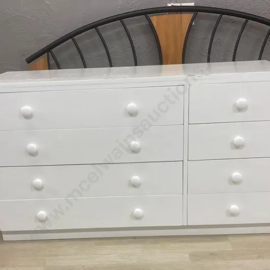 Painted White Rimu 8 Drawer Lowboy, H75 W133 D48cm