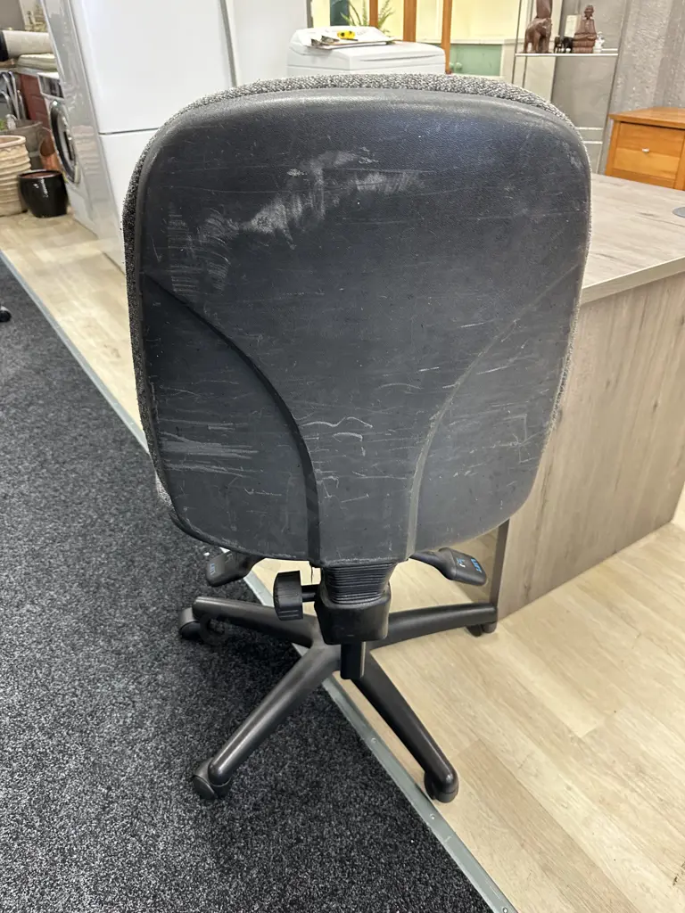 Grey & Black Wood Effect Desk, H73 W150 D70cm, Matching 3 Drawer Mobile Filer & Grey Gaslift Chair Image 1++