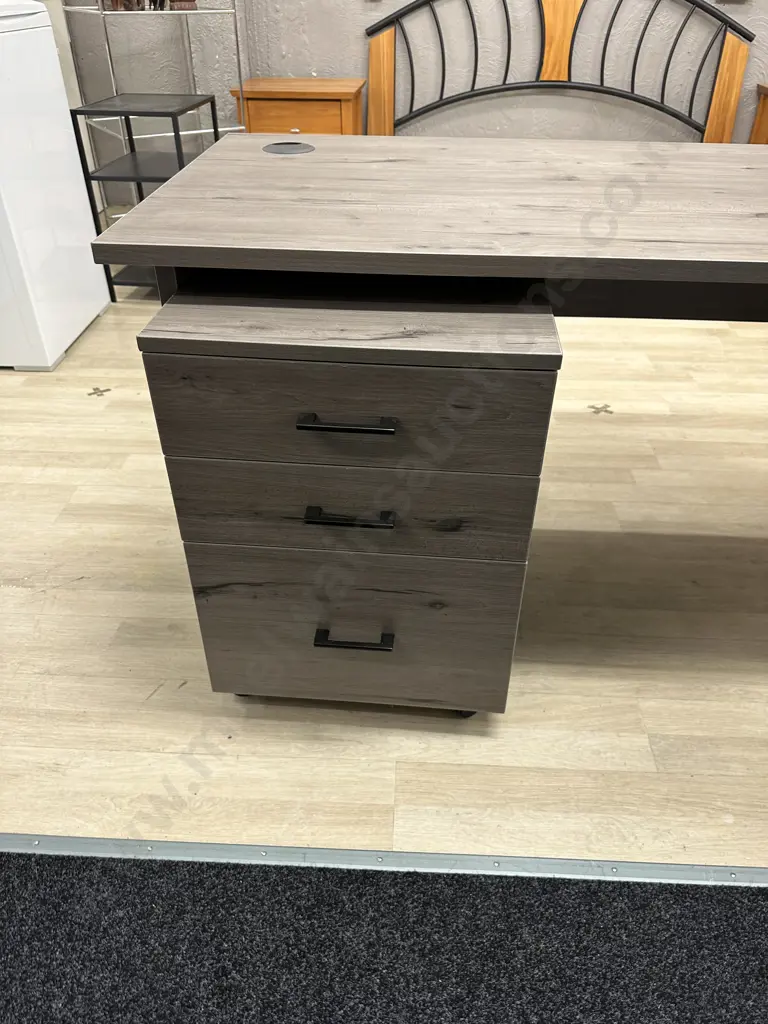 Grey & Black Wood Effect Desk, H73 W150 D70cm, Matching 3 Drawer Mobile Filer & Grey Gaslift Chair Image 1++