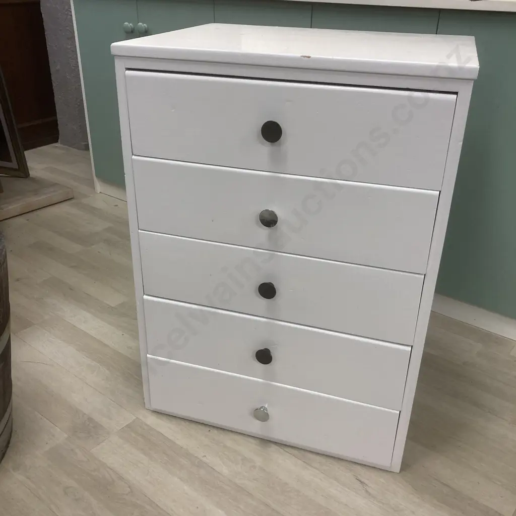Painted White Rimu 6 Drawer Tallboy, H86 W63 D49cm Image 1++