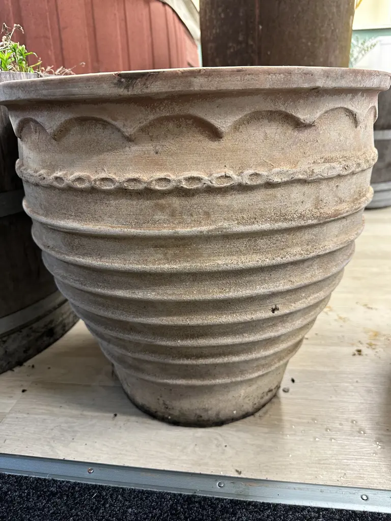 Terracotta Planter With Ribbed Detail, 44 x 47cm Image 1++