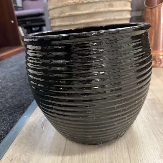Medium Size Black Jardinere Ribbed Planter, 26 x 28cm
