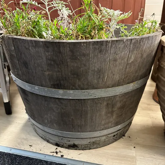 Oak 1/2 Wine Barrel Planter With Plants, 47 x 70.5cm