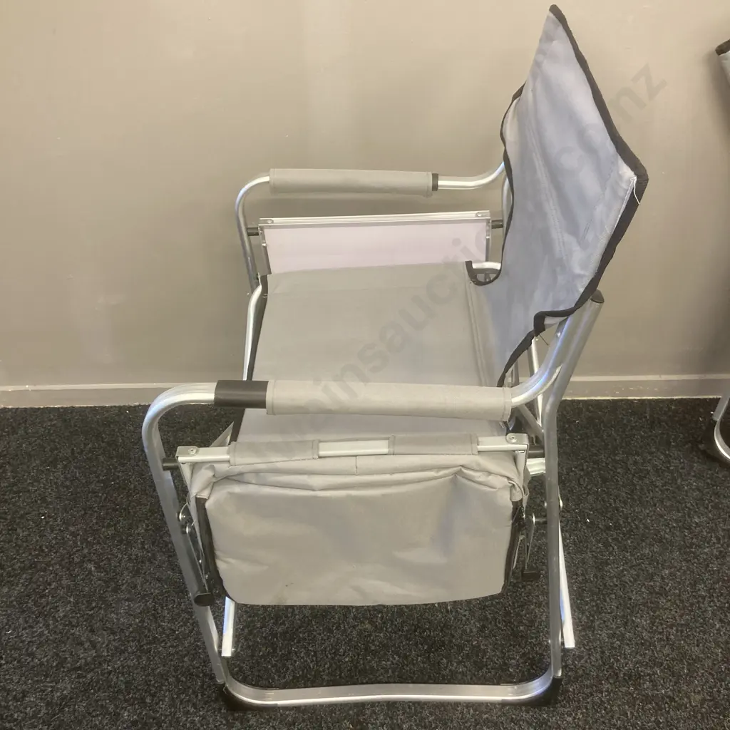 Pair of Large Folding Chairs With Side Table and Cooler, Gray & Black Image 1++