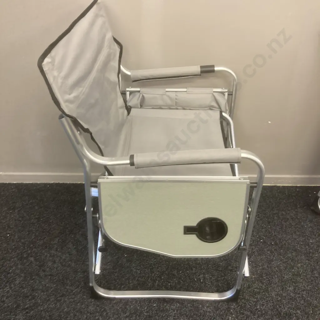 Pair of Large Folding Chairs With Side Table and Cooler, Gray & Black Image 1++