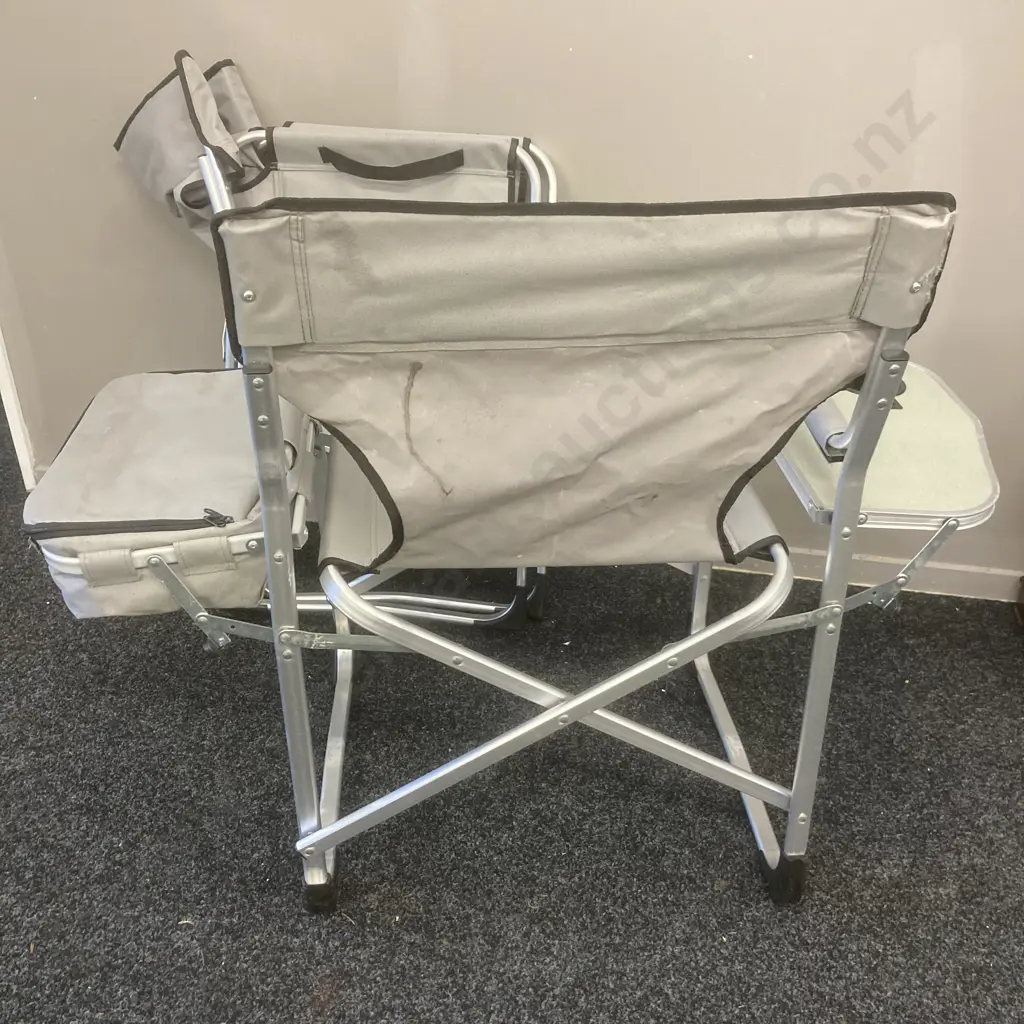 Pair of Large Folding Chairs With Side Table and Cooler, Gray & Black Image 1++
