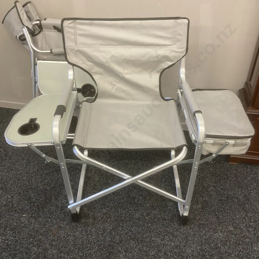 Pair of Large Folding Chairs With Side Table and Cooler, Gray & Black Image 1++