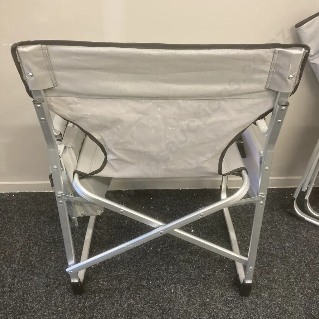Pair of Large Folding Chairs With Side Table and Cooler, Gray & Black Image 1++