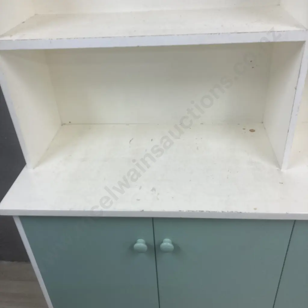 Retro Kitchen Wall Unit, Cream & Green, H189 W243.5 D48.5cm, 6 Door, Knob Handles Image 1++