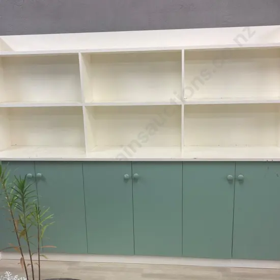 Retro Kitchen Wall Unit, Cream & Green, H189 W243.5 D48.5cm, 6 Door, Knob Handles