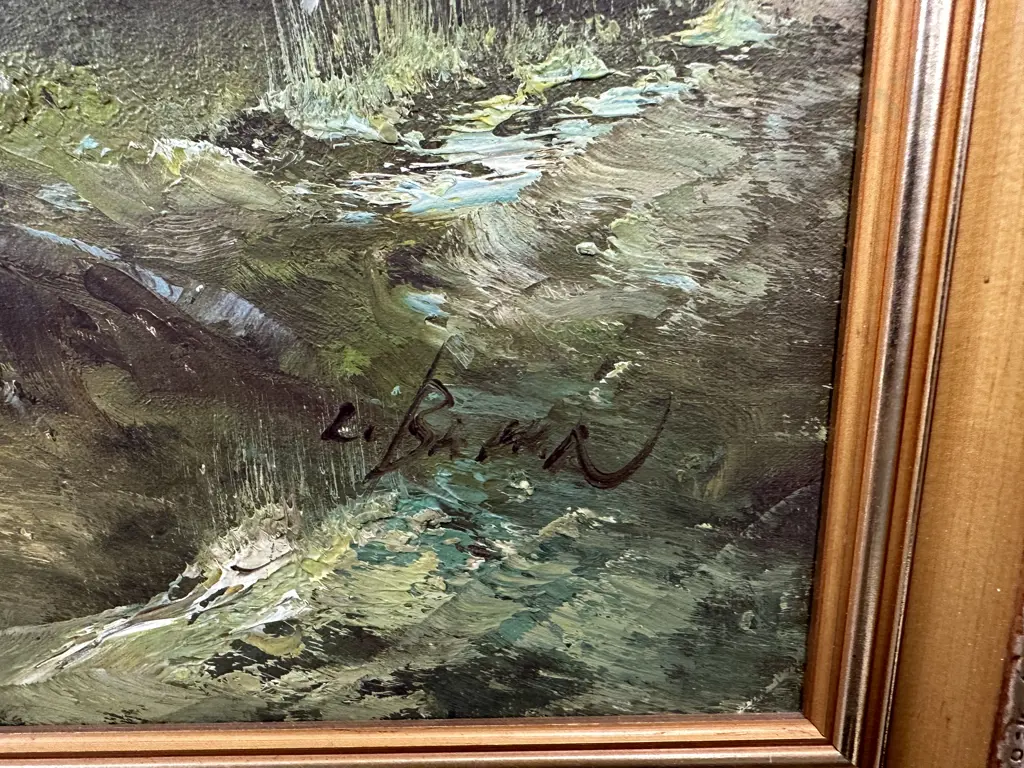 Vintage Gilt Framed Artwork Mountain / Lake Scene, Signed Image 1++