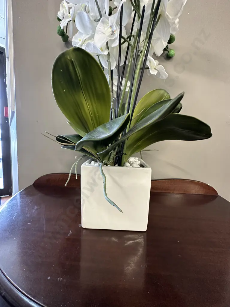 Faux Orchids In Cream Planter H70cm Image 1++