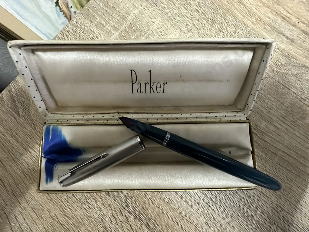 Parker 51 Fountain Pen Teal Blue With Original Case Image 1++