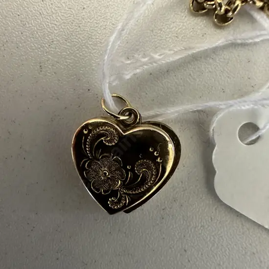 375 Gold Heart Shaped Locket Pendant With Small Stamped Gold Chain
