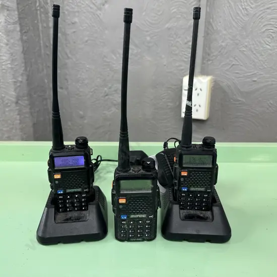 3 x Baofeng UV-5R Walkie Talkies With 2 x Charging Cradles