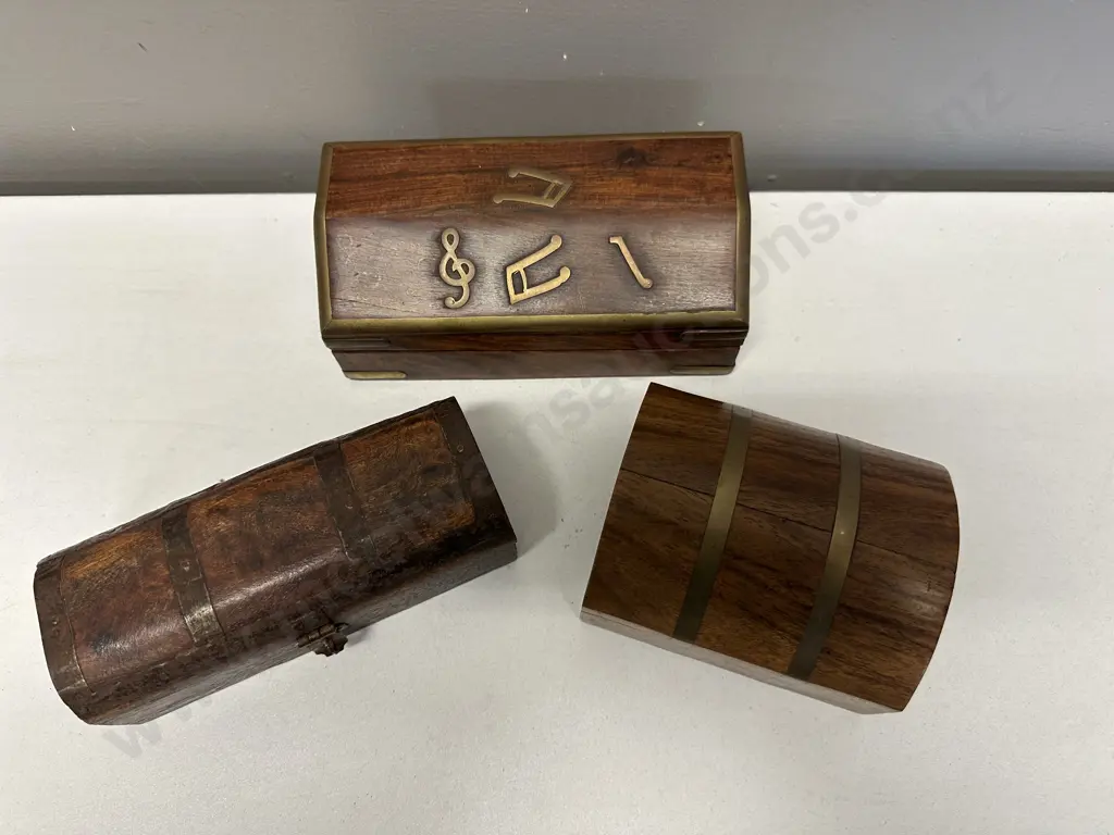 Wooden Jewellery Boxes x3 Brass Detail Image 1++