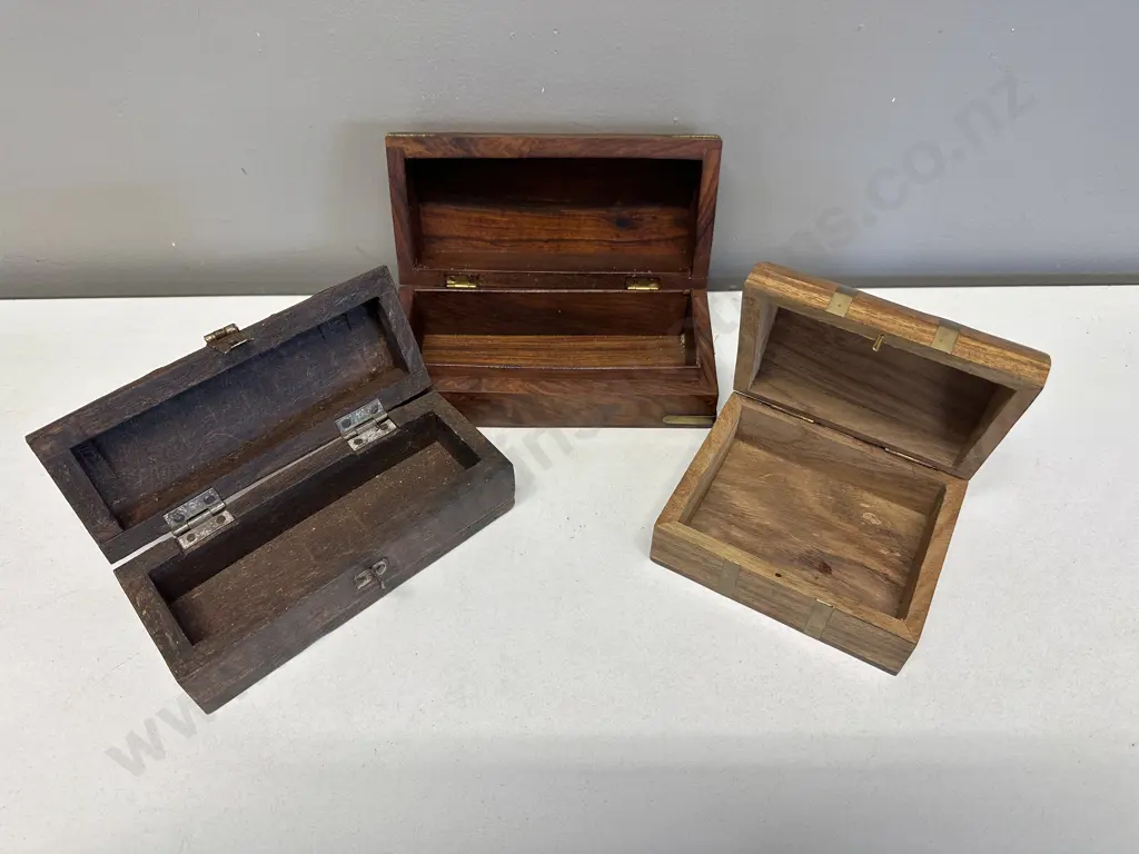 Wooden Jewellery Boxes x3 Brass Detail Image 1++