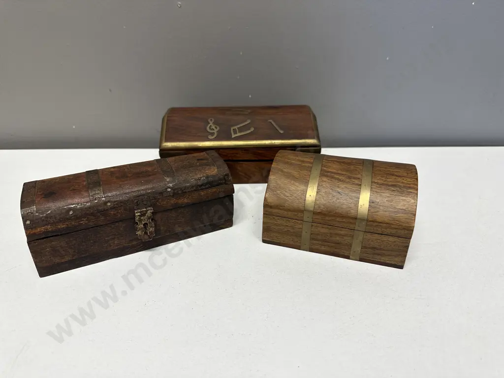 Wooden Jewellery Boxes x3 Brass Detail Image 1++