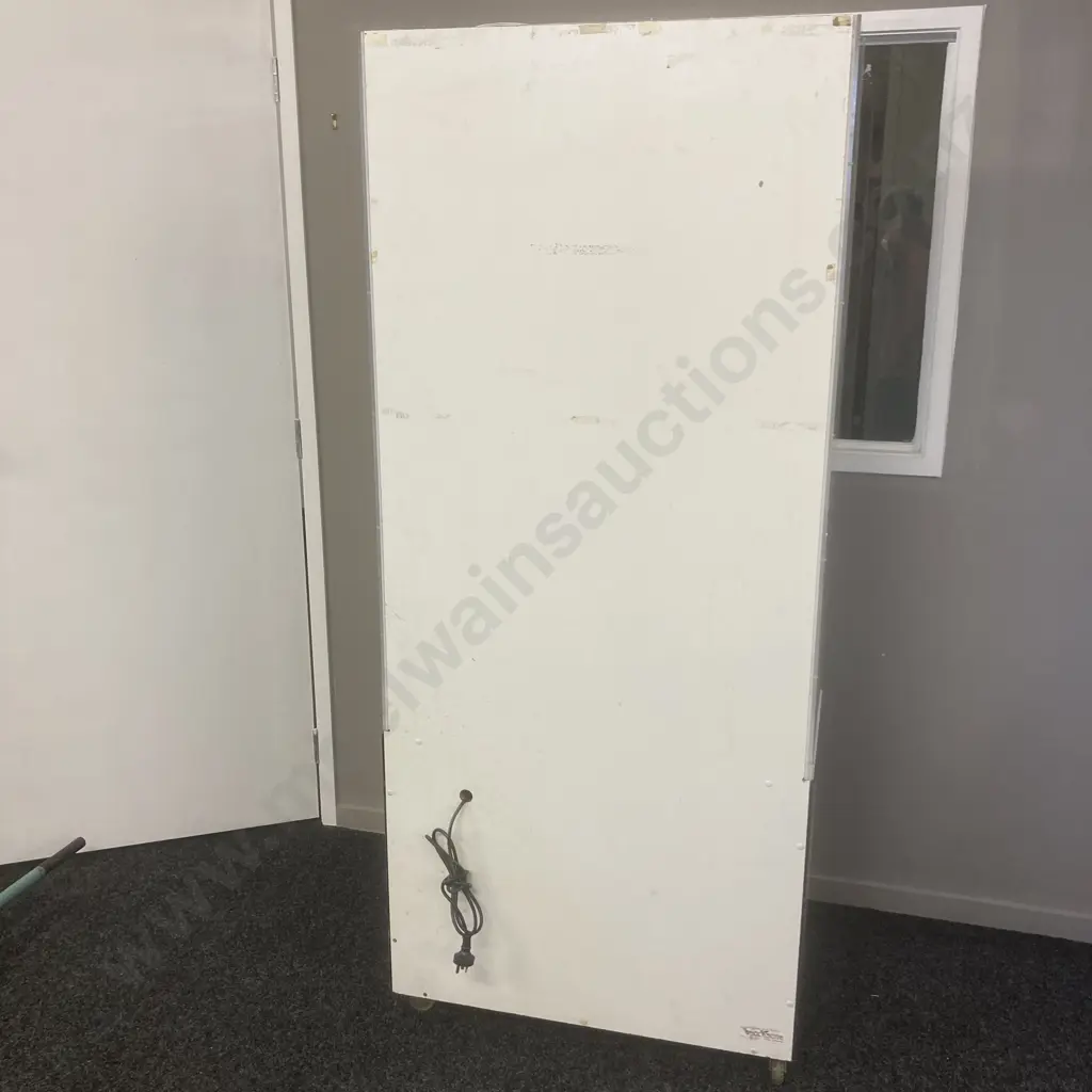 Perspex Display Cabinet Illuminated At Back, On Castors (No Key) H180 W77 D40.5cm (As Found Condition) Image 1++