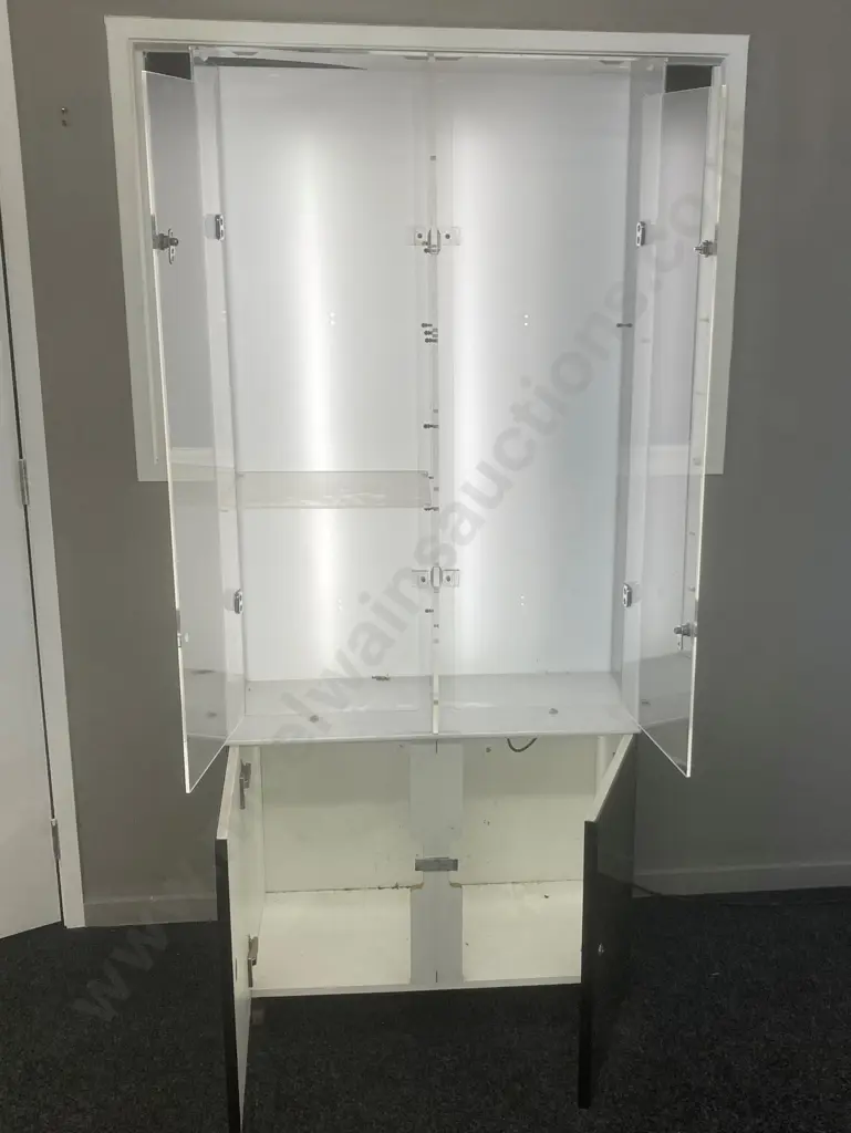 Perspex Display Cabinet Illuminated At Back, On Castors (No Key) H180 W77 D40.5cm (As Found Condition) Image 1++